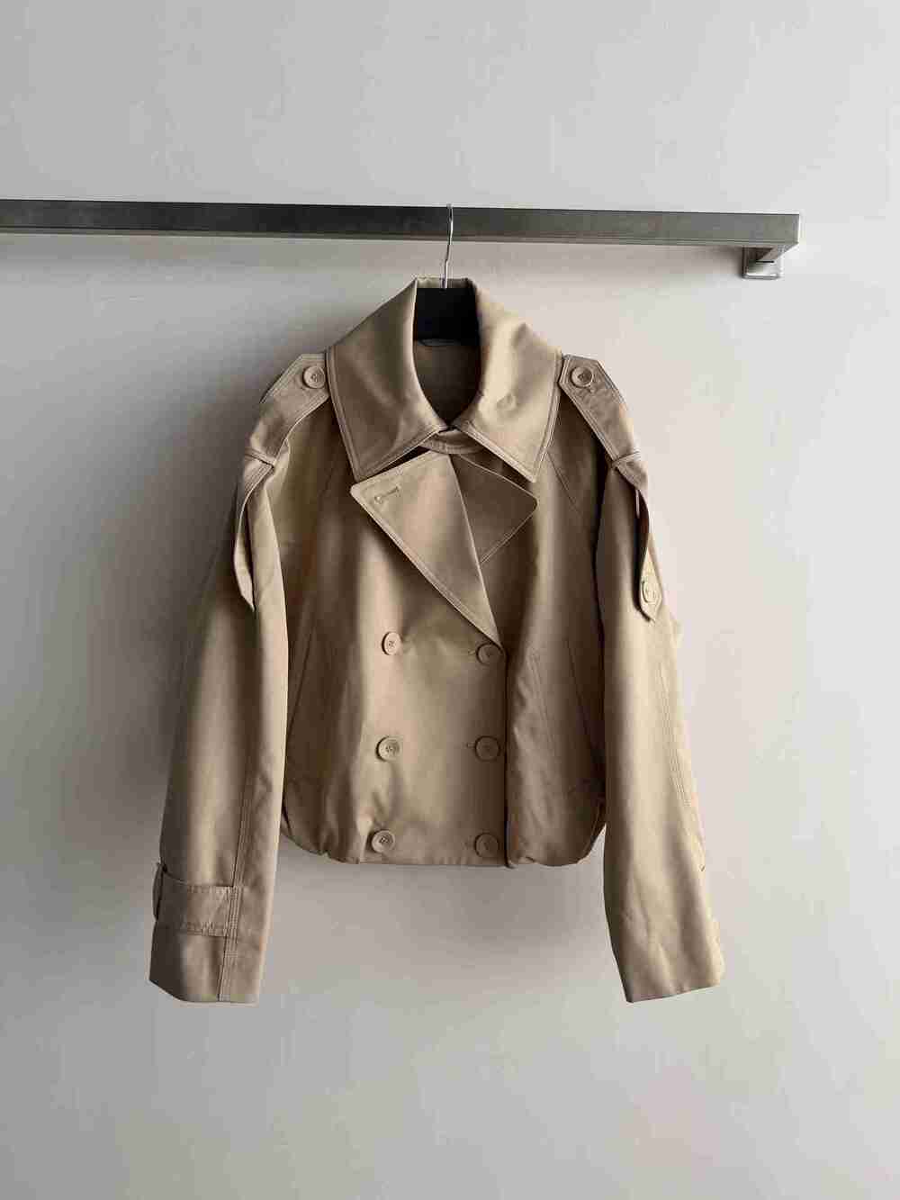 Acne Studios Khaki Cropped Double Breasted Short Trench Coat Oversized Jacket
